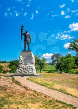 Zaporozhye, Ukraine 07.21.2020. Monument to Svyatoslav Igorevich in Voznesenovsky park in Zaporozhye, Ukraine, on a sunny summer morning