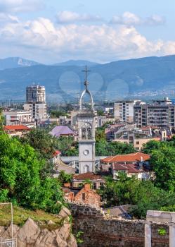 Plovdiv, Bulgaria - 07.24.2019. Ancient Roman amphitheater in Plovdiv, Bulgaria. Big size panoramic view on a sunny summer day