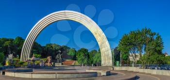 Kyiv, Ukraine 07.11.2020. Arch of Friendship of Nations in Kyiv, Ukraine, on a sunny summer morning