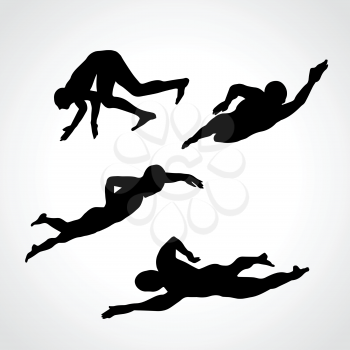 4 Silhouettes Collection of Professional Crawl Swimmers.  Vector illustration clipart