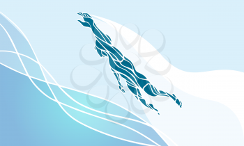 Freestyle Female Swimmer Color Silhouette. Sport swimming, front crawl. Vector Professional Swimming Illustration