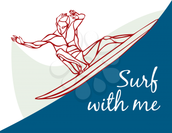 Creative silhouette of surfer. Water sports logo. Vector illustration Surf with me 