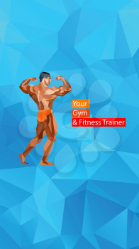 Colored bodybuilder, showing his muscles. Silhouette of athlete. Vector illustration of posing bodybuilder, whole figure. Vector illustration