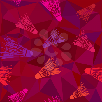 Sport: seamless vector shades of red triangle pattern with shuttlecocks or badminton balls or birdies. Polygonal style
