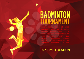 Unusual colorful triangle shape: Geometric polygonal professional badminton  player, pattern design, vector illustration with empty space for poster,  banner, web. Shades of red background. #1275112 
