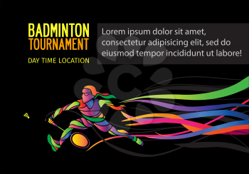 Badminton sport invitation poster or flyer background with empty space, banner template. Female badminton player. Vector illustration