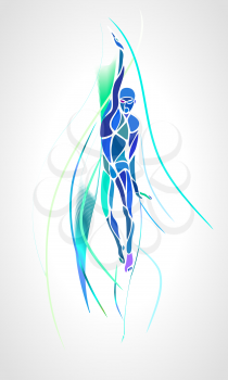Back Crawl Backstroke Swimmer Silhouette. Stylised creative sport swimming, one of four swim technique. Professional swimming color vector illustration, eps 8