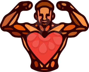 Silhouette man bodybuilder. Fitness lifestyle design. Strong heart concept, work hard. Love sports and training. Vector illustration eps