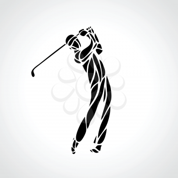 Golf Sport Silhouette of Golfer finished hitting Tee-shot