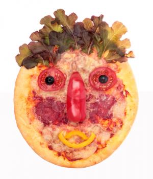 Funny pizza face isolated on white background
