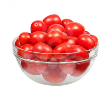 Tomatoes in glass plate isolated on white background