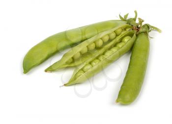 Fresh green pea pods isolated on white background