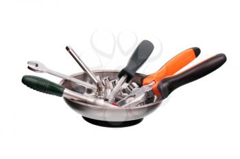 Magnetic dish with tools  isolated on white background