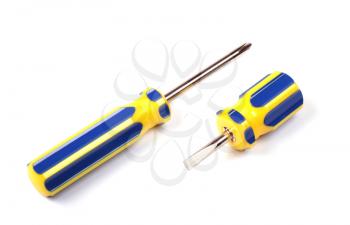 Two screwdrivers with plastic handles isolated on white background