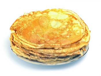 Stack of Russian pancakes isolated on white background
