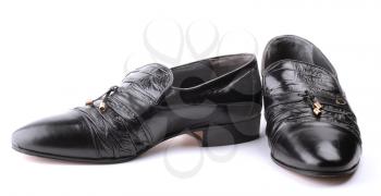 Pair of black leather male shoes isolated on white background