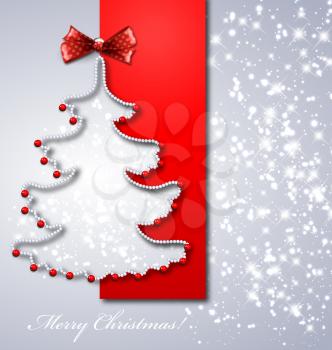 Christmas tree from red ribbon vector background. Eps 10.