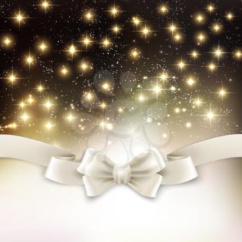 Vector Holiday light Christmas background with white silk bow