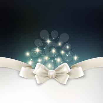 Royalty Free Vector Holiday light Christmas background with white silk bow
