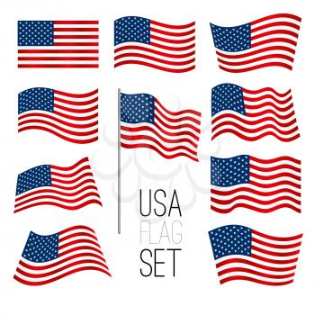 Independence day background. Set of United States flag. USA flag. American symbol