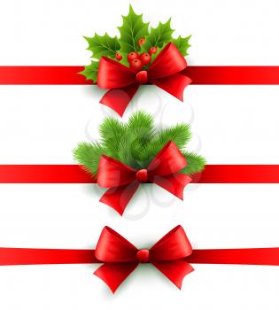Red holiday ribbon with bow Vector illustration