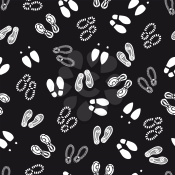 Seamless pattern with footprint on black background. Vector illustration