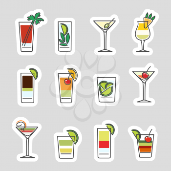Drinks stickers set isolated on grey background. Vector illustration
