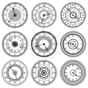 Set of ornamental watches isolated on white. Vector illustration