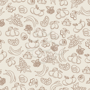 Seamless pattern with hand drawn berries and fruits sketch vector