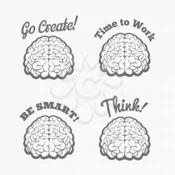 Human brain logo set. Vector thinking badges or smart stickers
