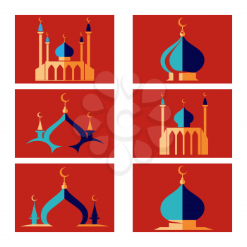 Set of arabic islamic dome of mosque icons. Vector illustration
