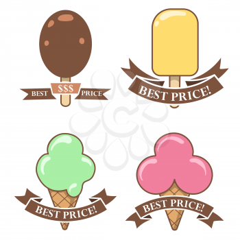 Colorful ice cream stickers-banners for sale with text best price isolated on white. Vector illustration