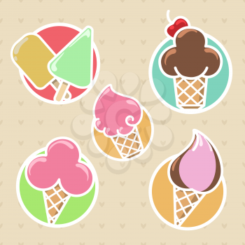 Colorful ice cream stickers collection vector illustration