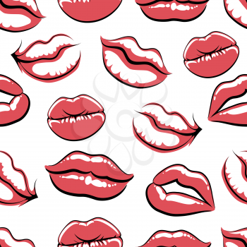 Pop art style mouth on white seamless texture. Vector illustration