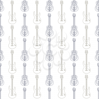 Music seamless pattern with pastel colors guitars vector