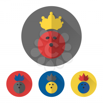 Flat bowling ball with crown. Bowling icons vector