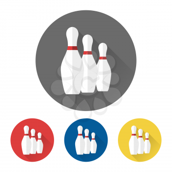 Flat bowling icons with skittles vector illustration
