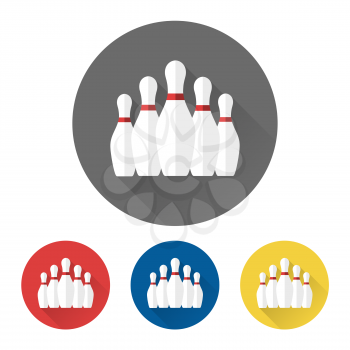 Flat skittles set bowling colorful icons vector