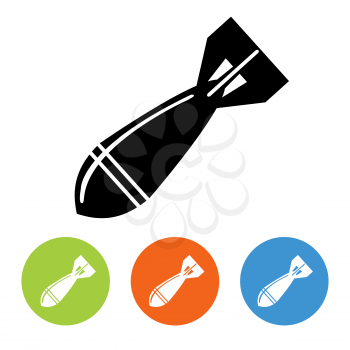 Flat military rocket icons set. Black and white and colorful vector design
