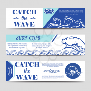 Web banners for surf club set vector with waves