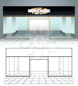 Shop or boutique front view. Vector illustration