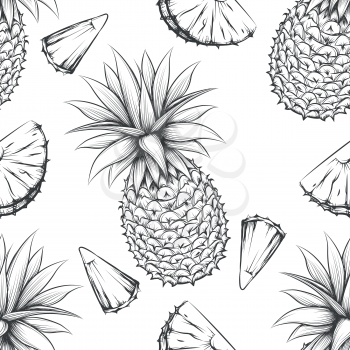 Pineapple vector black and white seamless pattern