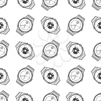 Monochromic seamless pattern with watches icons. Vector illustration