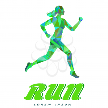 Sport woman logotype vector illustration. Color logo with running woman isolated on white