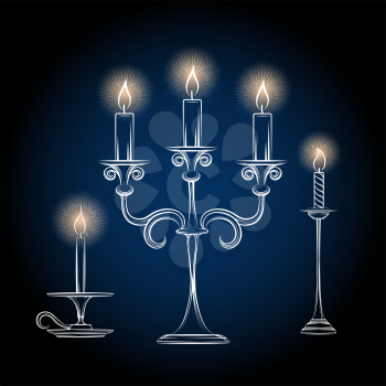 Hand drawn gothic antique chandeliers sketch with light - chandeliar sketch vector illustration