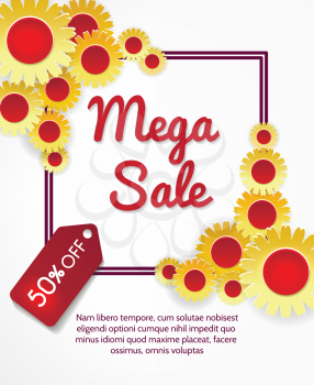 Super summer sale banner with paper flowers. Vector illustration