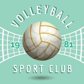 Volleyball sport team emblem with volleyball net in vintage style vector illustration