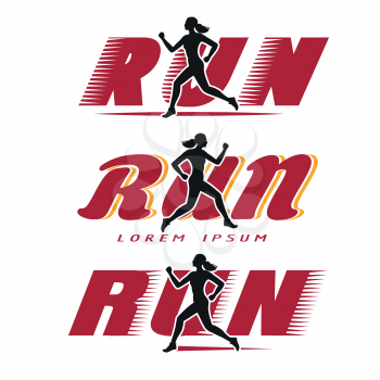 Sport woman logotype. Logo with running woman vector illustration