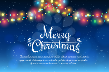 Merry Christmas bokeh background with party lights bright vector poster