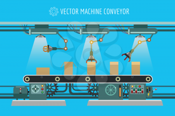 Vector machine conveyor. Machinery industrial factory packaging belt line illustration
